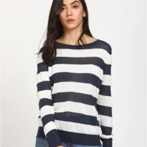 Babaton Sparkly Sheer Blue and White Crew Neck Sweater Size Medium Linen Blend